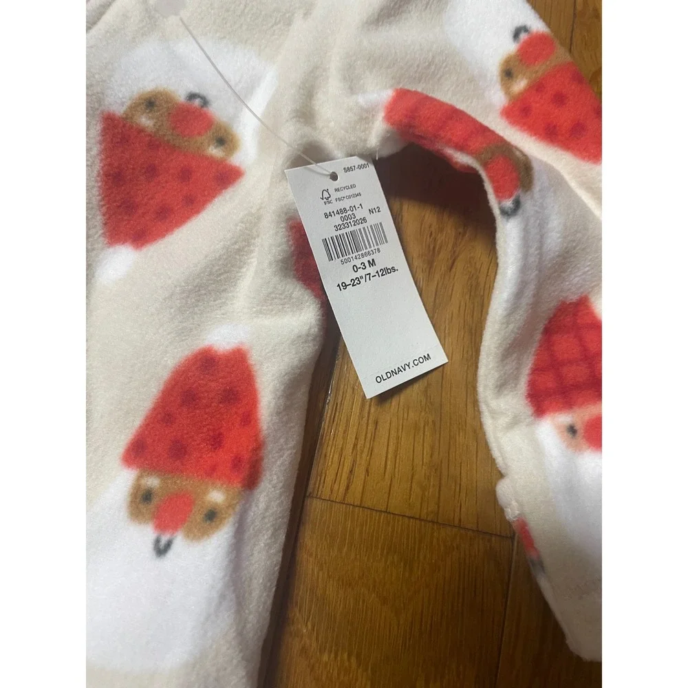 Old Navy Baby Santa Fleece Footed Sleeper 0-3M Cream Red Holiday 841488-01-1